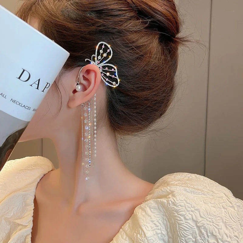 Ear Hanging Earrings Women New Trendy Long Autumn and Winter Super Fairy Ear Clip No Pierced Exaggerated Butterfly Earrings