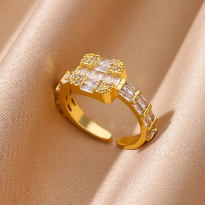 Zenat Zircon Heart Gold Adjustable Ring