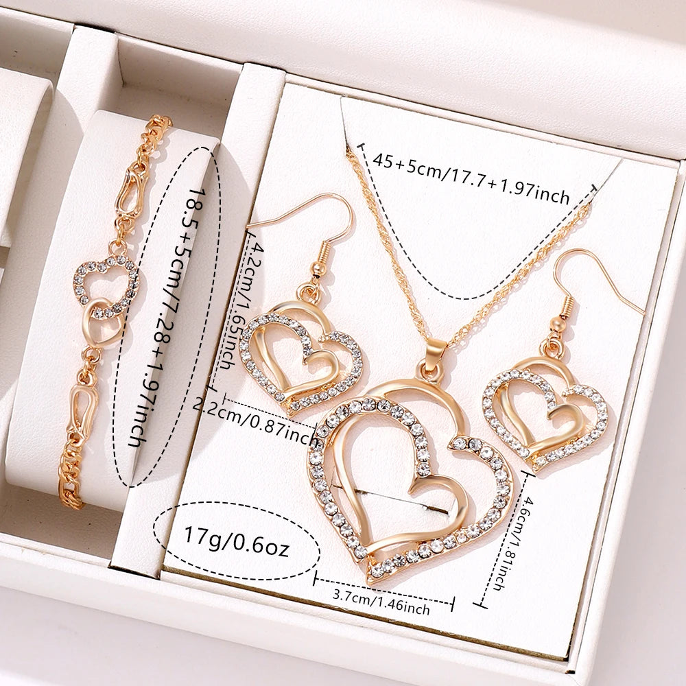 Zenat 4-piece Women Jewelry Set Creative Heart Diamond Necklace