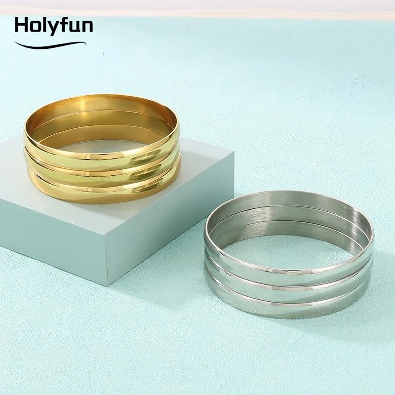 Gold Round Smooth Bangle Waterproof 316L Stainless Steel 18k