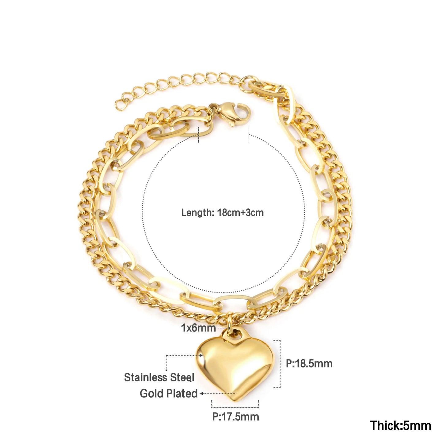 Zenat Stainless Steel Heart Coin Charm Bracelet for Women
