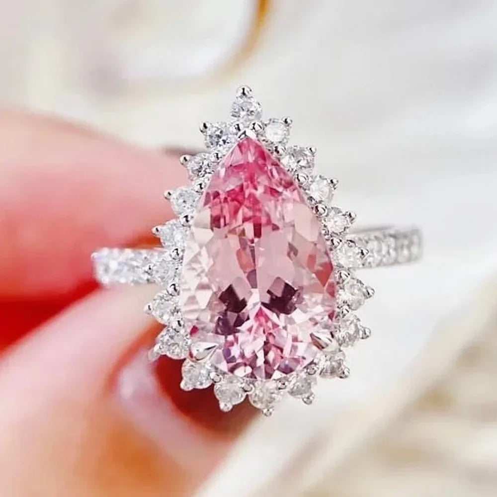Zenat Pink Sparkling Zircon Princess Square Ring