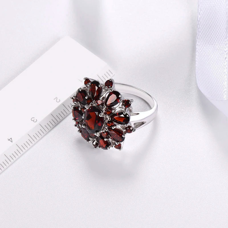 Zenat Inlaid Red Zircon Flower Ring
