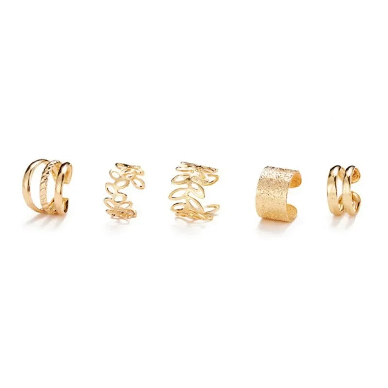 Zenat 5PCS Silver Leaf Clip Earrings – Non-Piercing