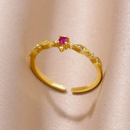 Zenat Gold Zircon Adjustable Stainless Steel Ring