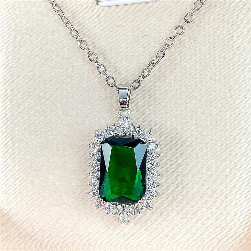 2025 Gorgeous White/Green/Purple/Pink Cubic Zirconia Women Necklace Simple and Elegant Design Female Wedding Trendy Jewelry