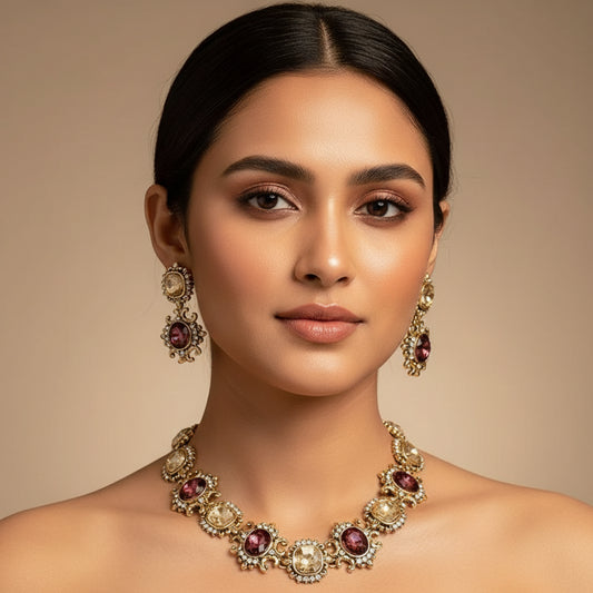 Zenat 3 Pcs Vintage Necklace Earring Set High-end