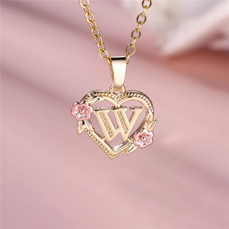 Zenat A-Z Letter Flower Gold Pendant Necklace