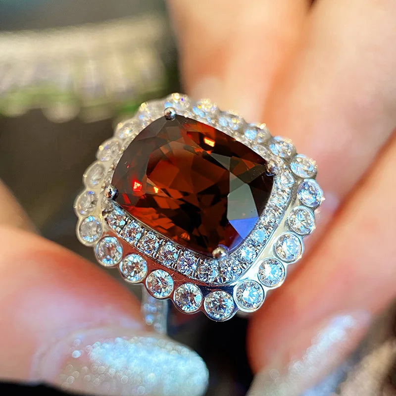 Zenat Elegant Red Corundum Ring with Large Zircon