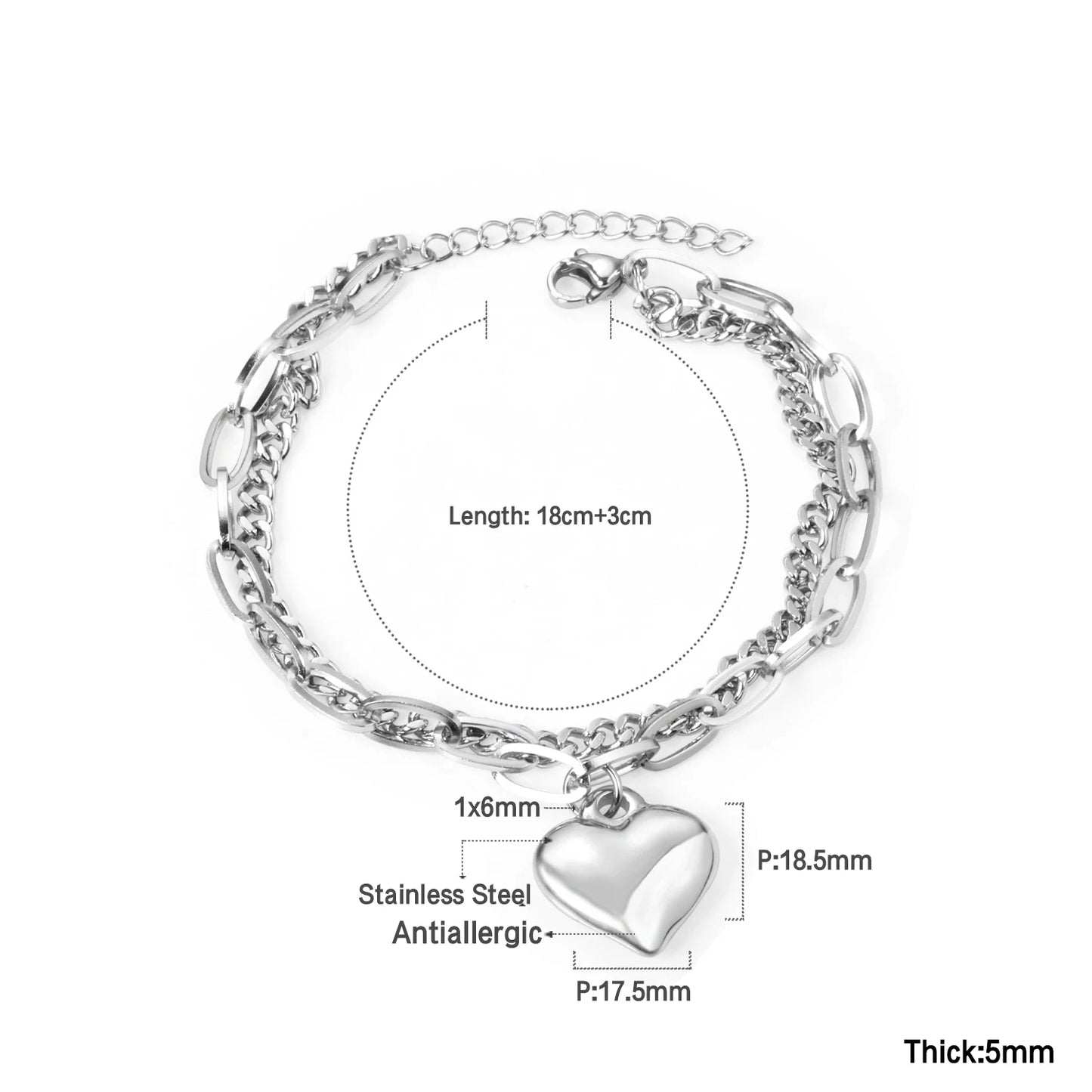 Zenat Stainless Steel Heart Coin Charm Bracelet for Women