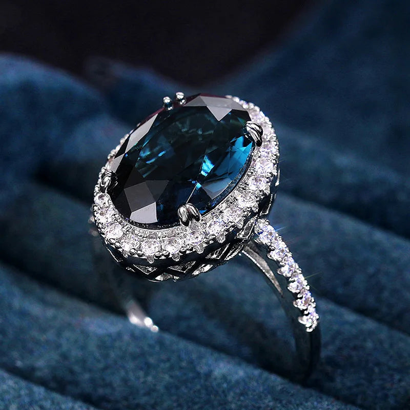 New Charming Blue CZ Women Rings Wedding Party Accessories Bling  Graceful Bridal Eternity Ring Trendy Jewelry Wholesale