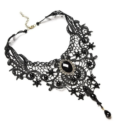 Zenat Vintage Black Lace Bead Gothic Necklace