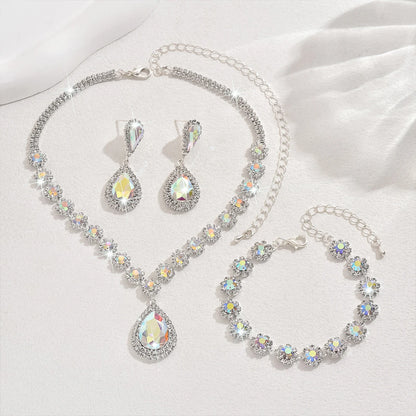 Minimalist Water drops Jewelry Set for Women Crystal Necklace Bracelet Earrings Set Gift Banquet Wedding Anniversary Accessories