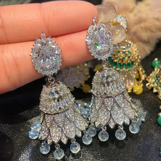 Zenat Colorful CZ Tassel Boho Jhumka Earrings