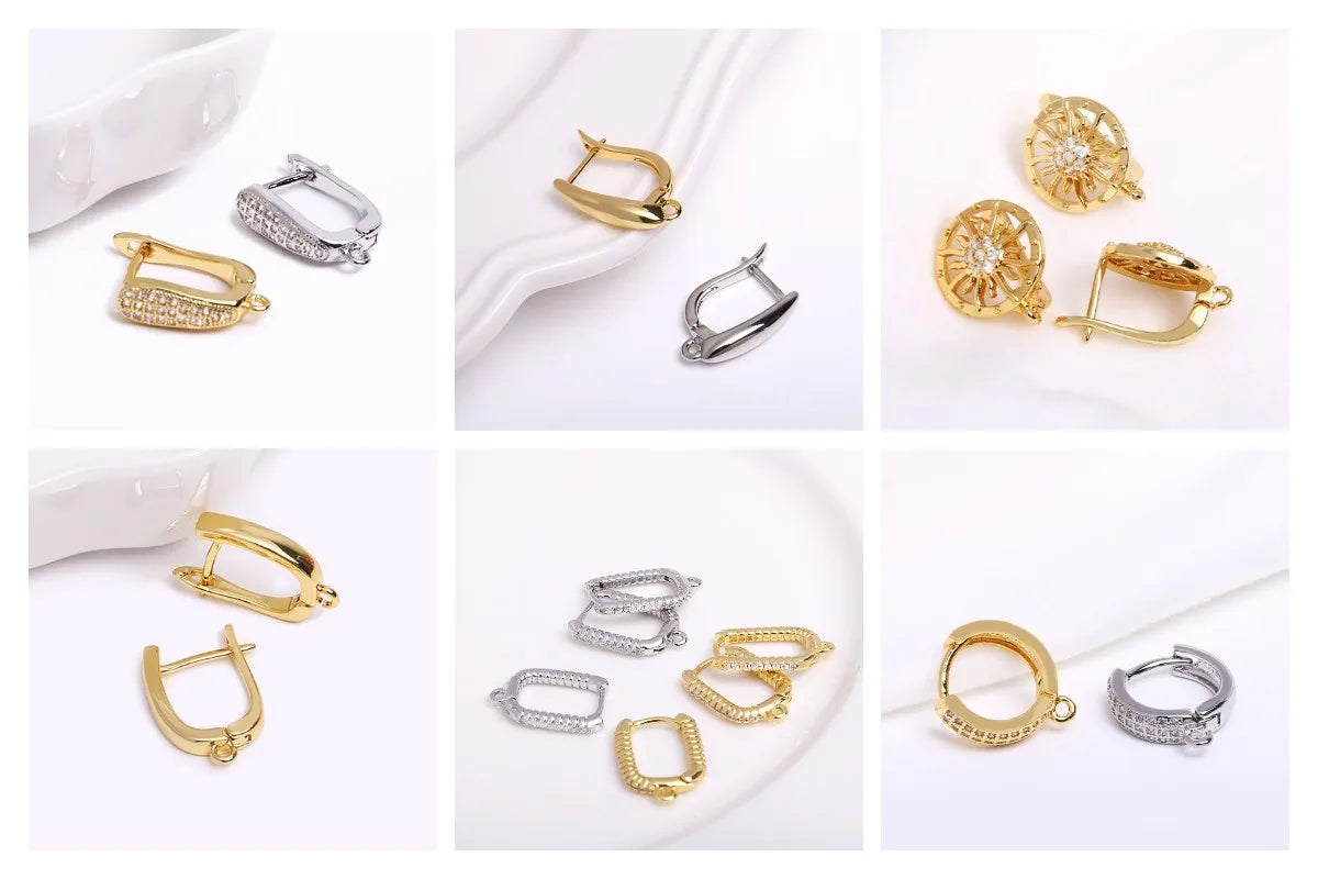 Trendy Earrings Accessories 18K Gold Plated Metal Round Earwires Earring Fasteners Hooks For DIY Women Ear Jewelry Making