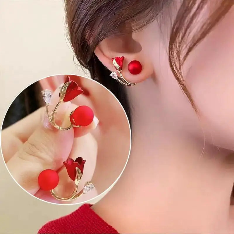 925 Silver Needle Green Flower Earrings For Women Korean Fashion Jewelry 2025 Trending Luxury Zircon Leaf Women's Stud Earrings