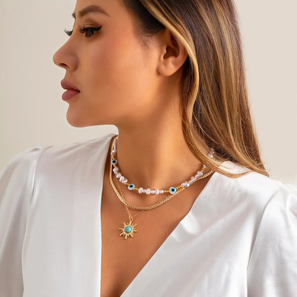 Zenat 3PC Ethnic Sunflower Beaded Necklace Set