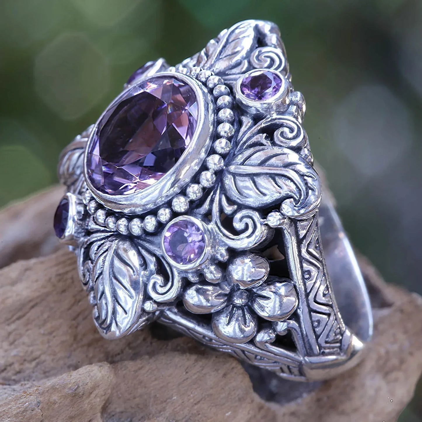 Zenat Purple Cubic Zirconia Square Crystal Ring