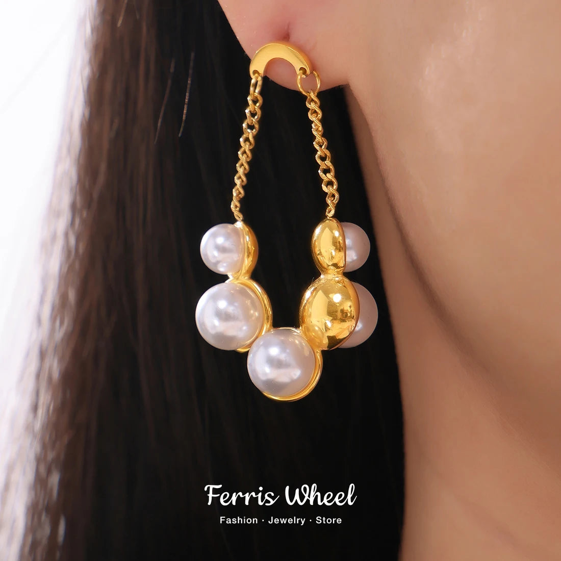 Zenat Round Stainless Steel Pearl Earrings for Women