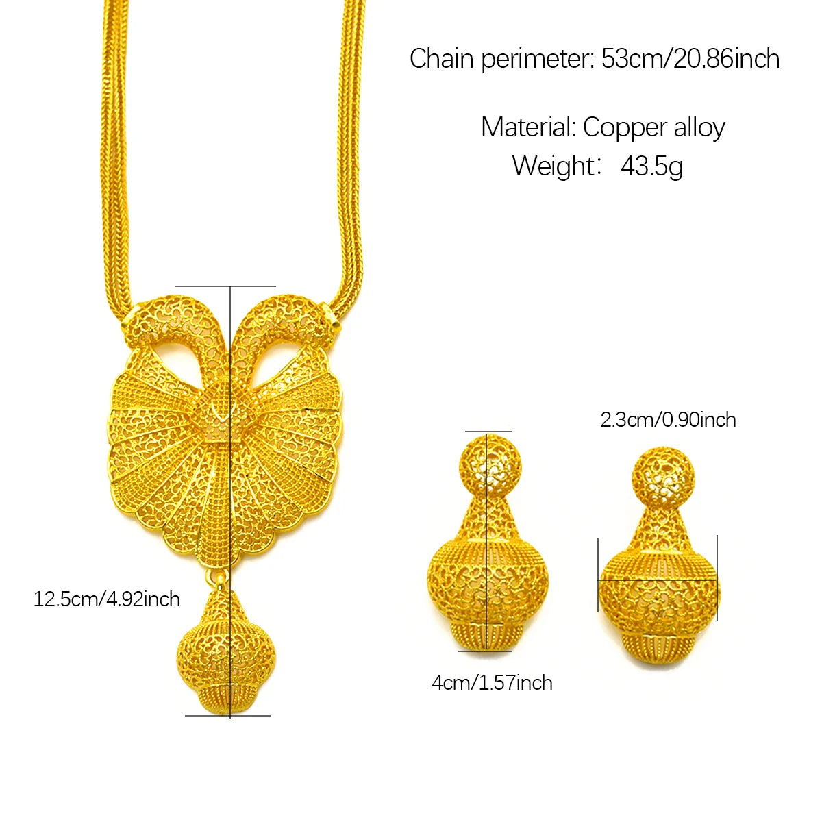 Zenat Dubai 24K Gold Color Necklace Earring Jewelry Set