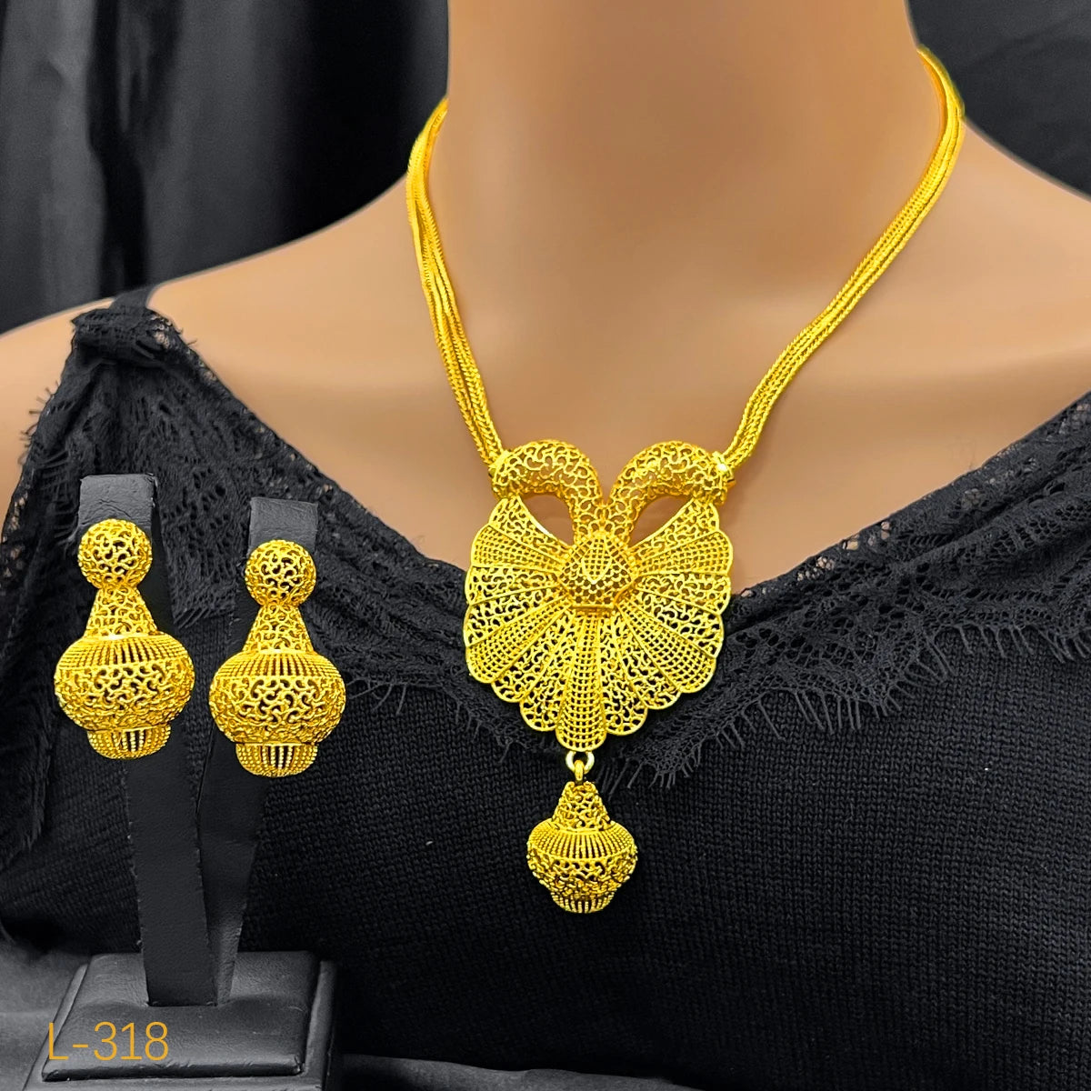 Zenat Dubai style 24K Gold Color Necklace Earring Jewelry Set For Women