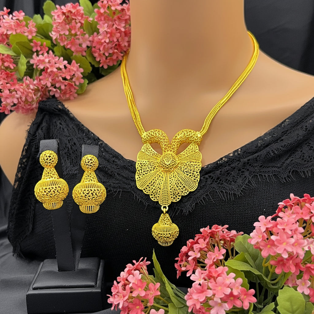 Zenat Dubai 24K Gold Color Necklace Earring Jewelry Set