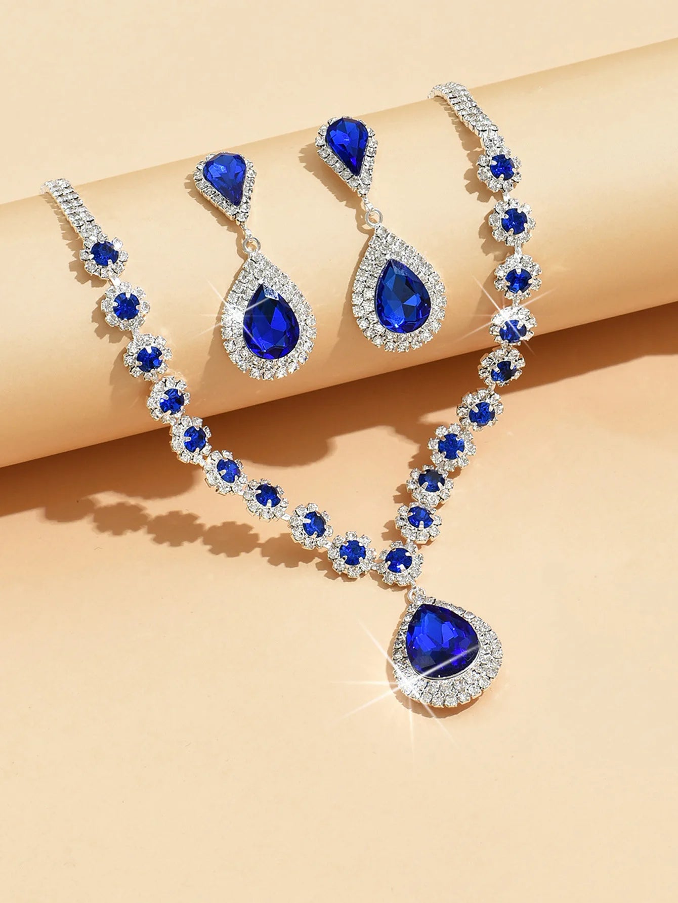 Minimalist Water drops Jewelry Set for Women Crystal Necklace Bracelet Earrings Set Gift Banquet Wedding Anniversary Accessories