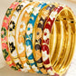 Elegant Enamel Dropped Glaze Flower Texture Closed End Bracelet For Women Retro Gold Copper Metal Bracelet Party Jewelry Gifts