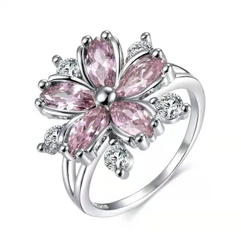 Zenat Inlaid Red Zircon Flower Ring