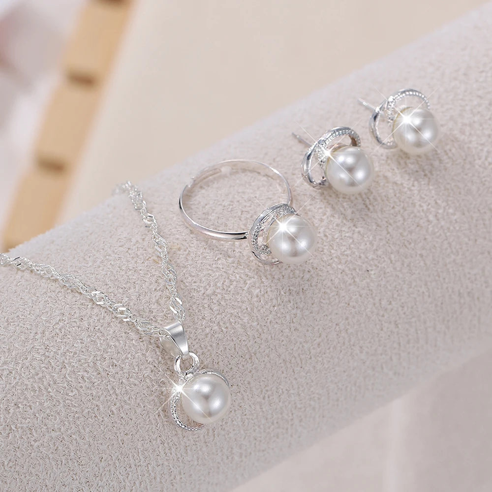 Zenat 4PC Rhinestone & Pearl Jewelry Set