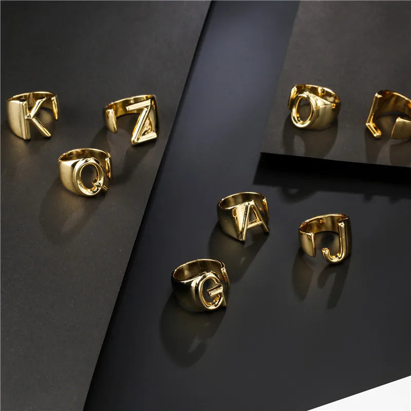 Zenat Letter Adjustable Stainless Steel Ring