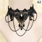 Zenat Gothic Black Lace Crystal Choker Necklace