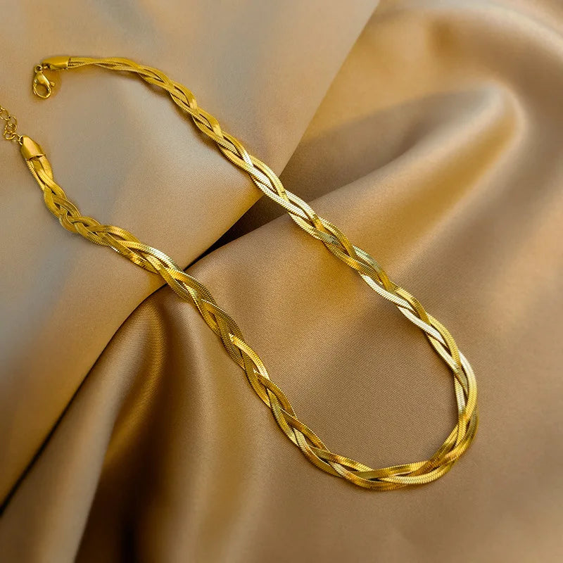 Zenat Stainless Steel Crossover Chain Necklace Bracelet