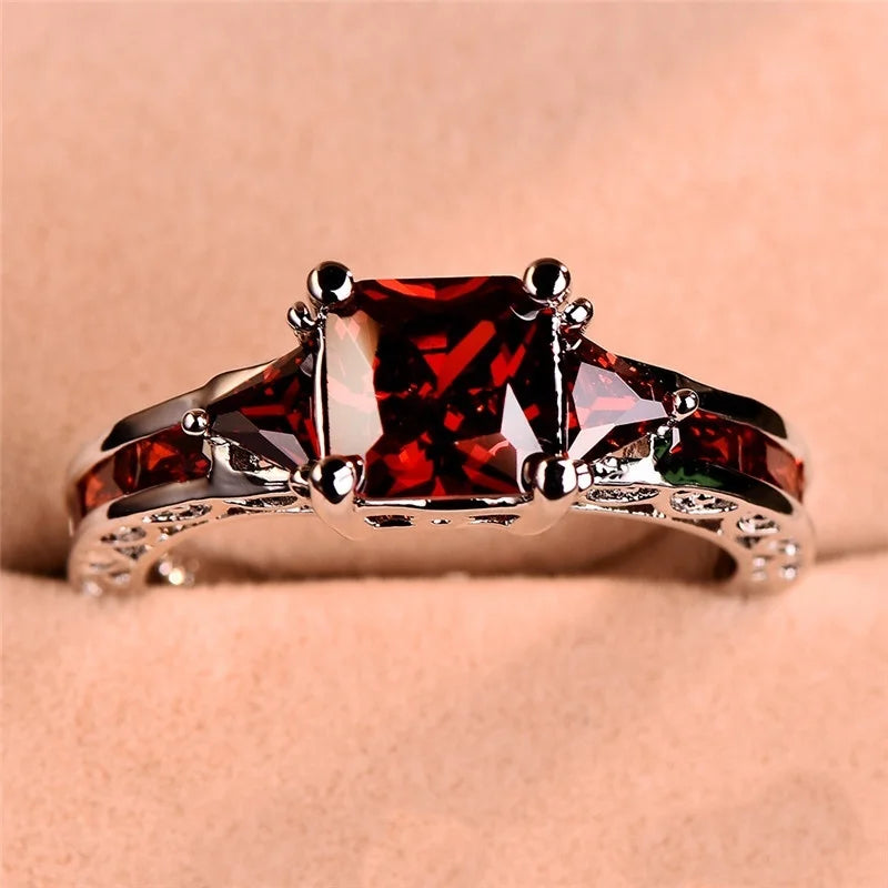 Zenat Princess Square Cut Red Stone