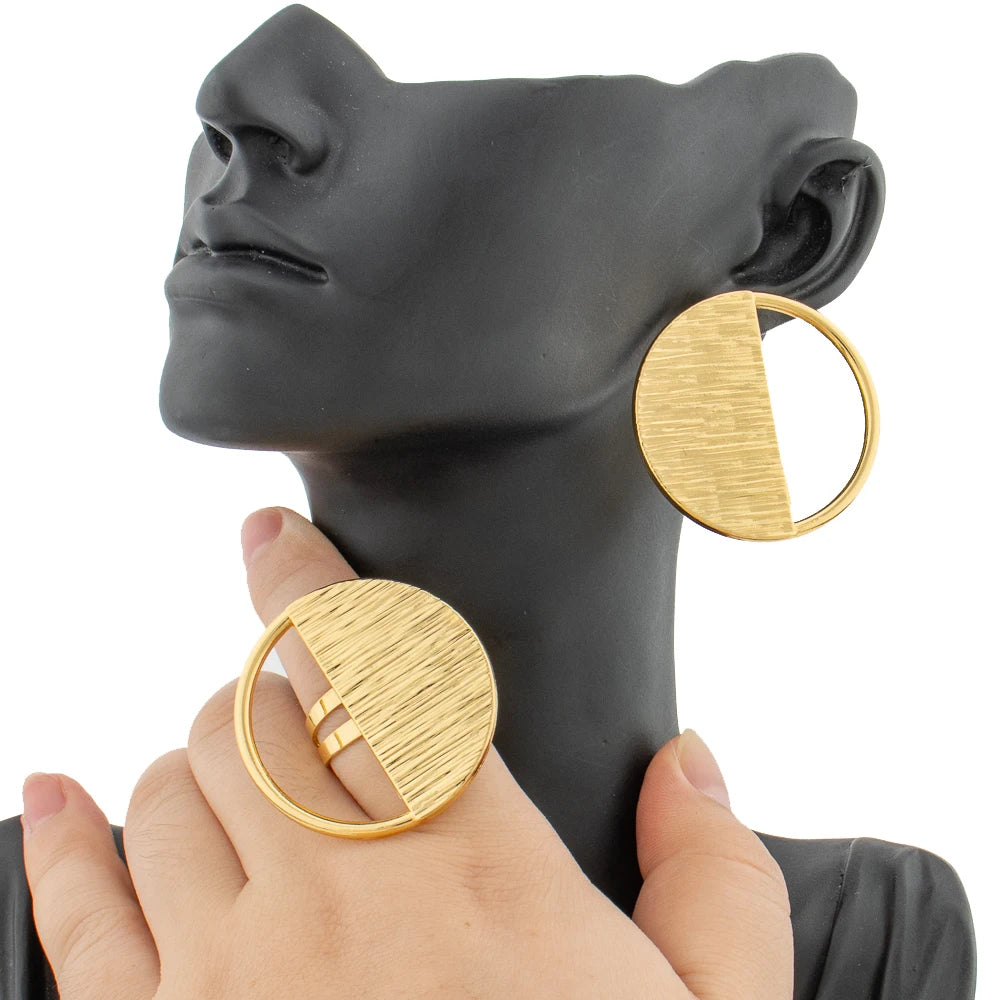 Zenat 18K Gold Earrings & Ring Set – African Design