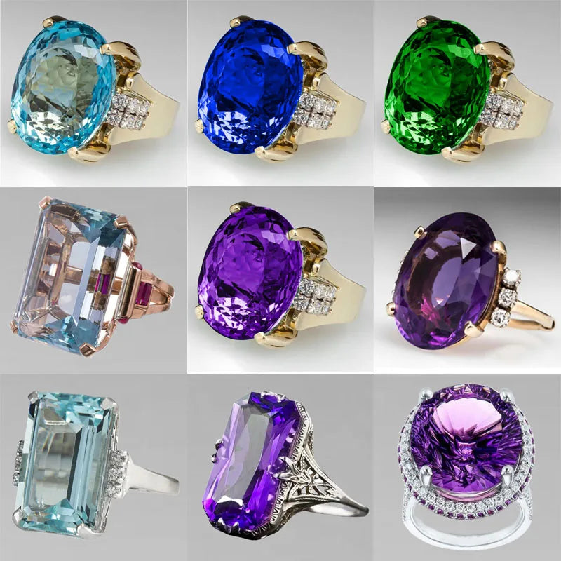 Zenat Oval Crystal Wedding Engagement Ring