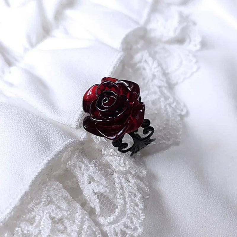 Zenat Punk Gothic Red Rose Adjustable Ring