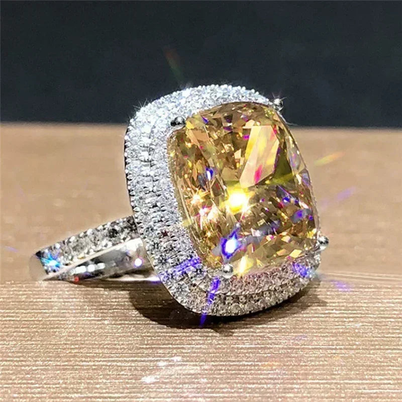 2024 New Luxury Women's Big Black Stone Ring Fashion Silver Zircon Wedding Rings Female Bride Love Engagement