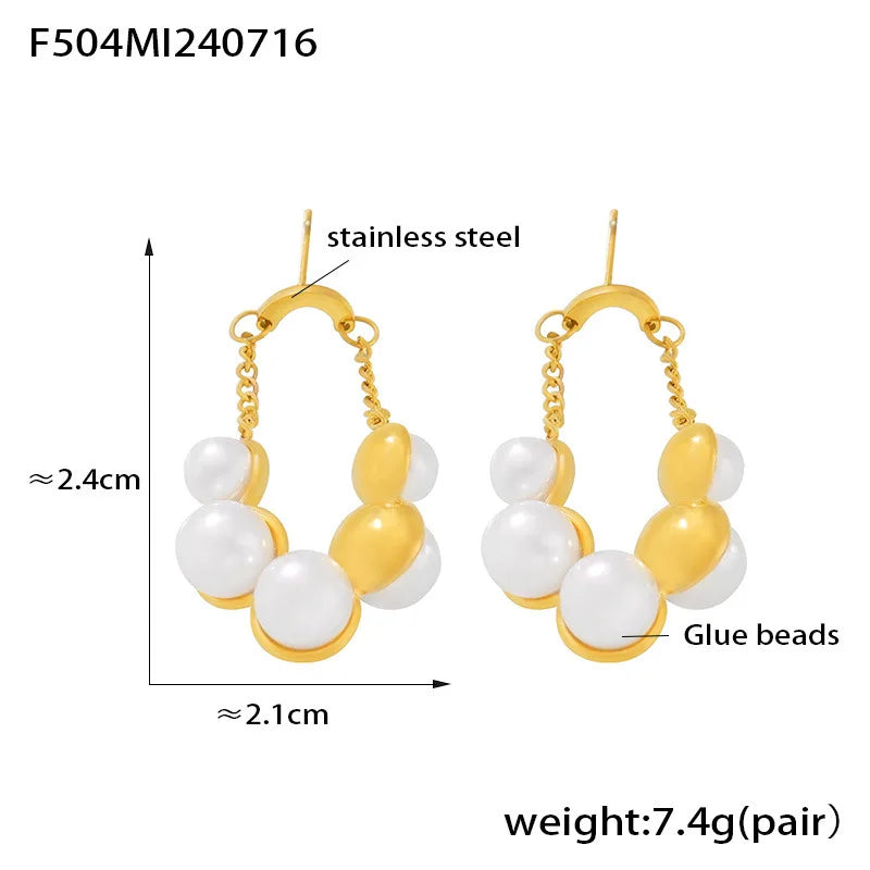 Zenat Round Stainless Steel Pearl Earrings for Women
