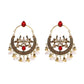 Zenat Retro Green Carved Pearl Tassel Jhumka