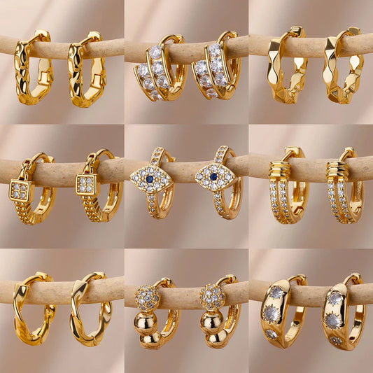 Stainless Steel Evil Eye Earrings for Women 2024 Trend Gold Color Round Circle Hoop Earrings Luxury Wedding Jewelry aretes