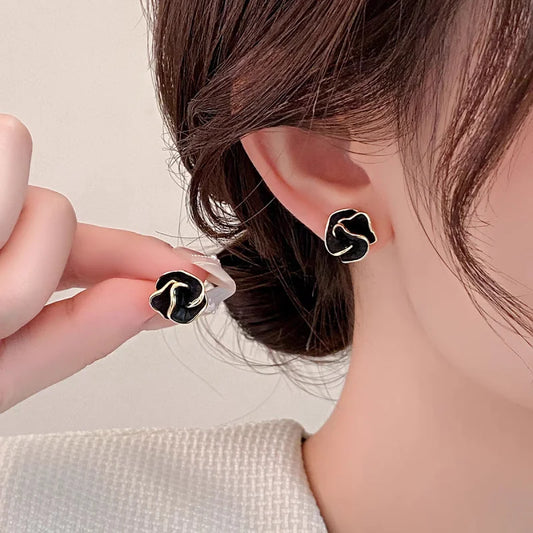 Zenat Black Enamel Flower Stud Earrings for Women