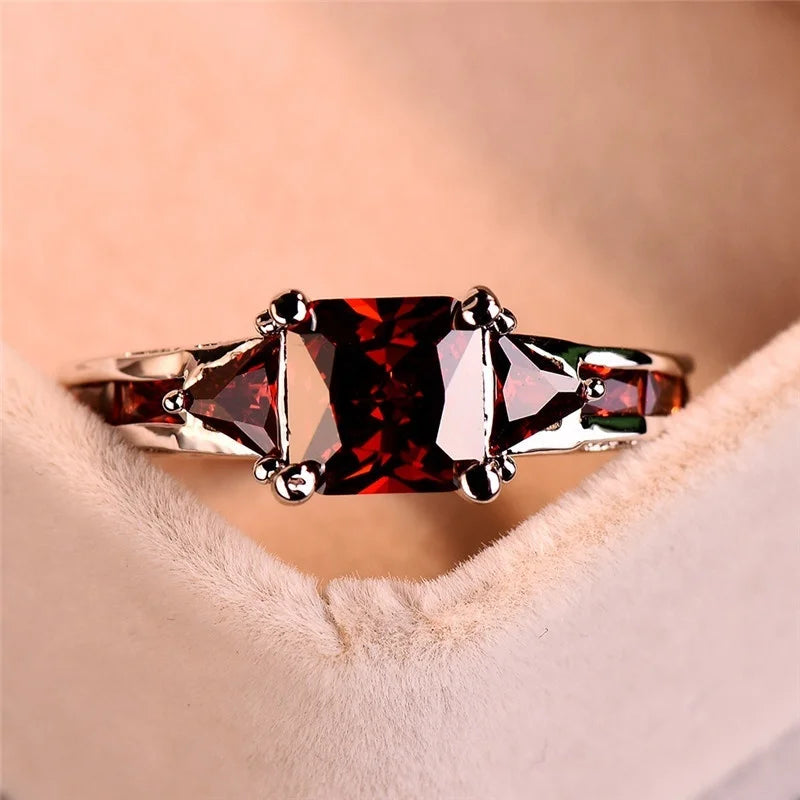 Zenat Princess Square Cut Red Stone