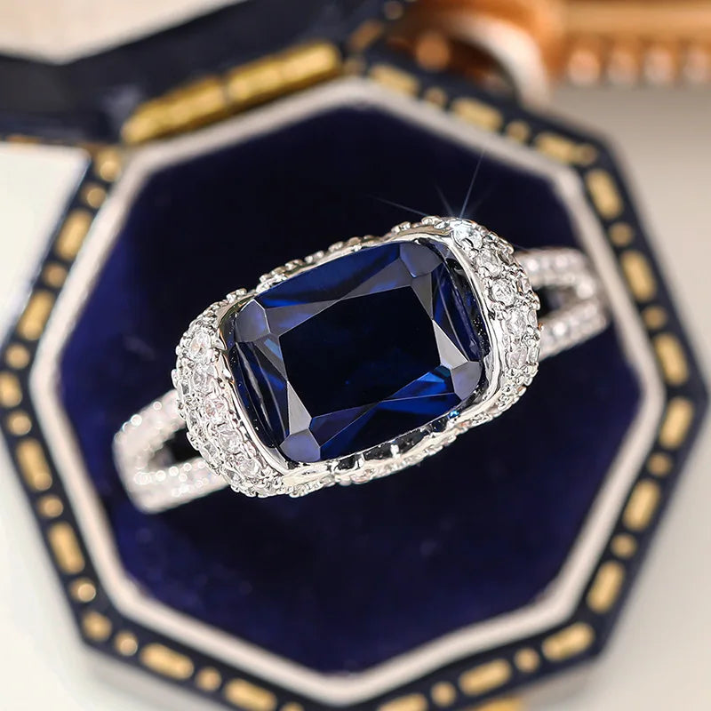Zenat Blue Cube Zircon Elegant Ring