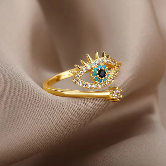 Zenat Zircon Geometric Evil Eye Adjustable Ring