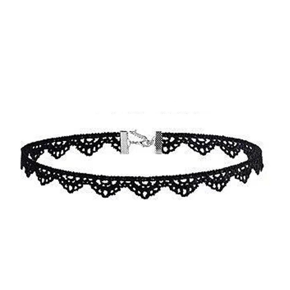 Zenat Neo-Gothic Black Lace Punk Choker Necklace