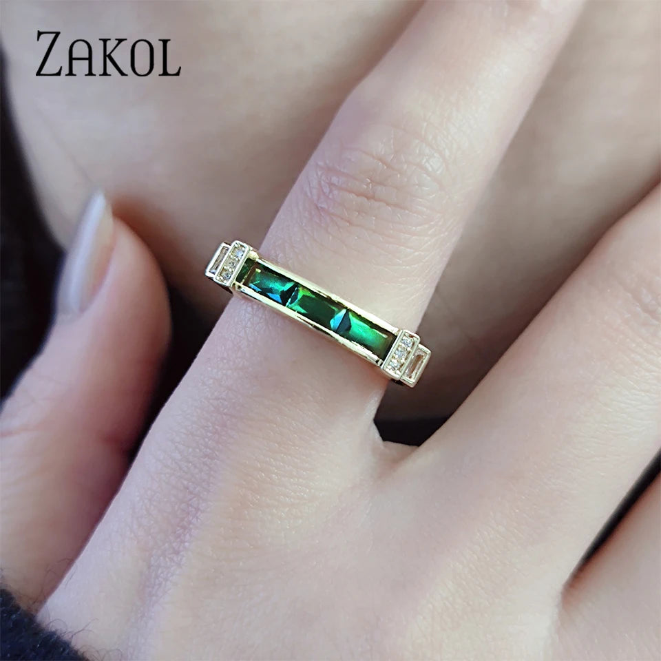Classic Baguette Cubic Zirconia Engagement Rings for Women Luxury 18K Gold Color Plated Wedding Party Jewelry