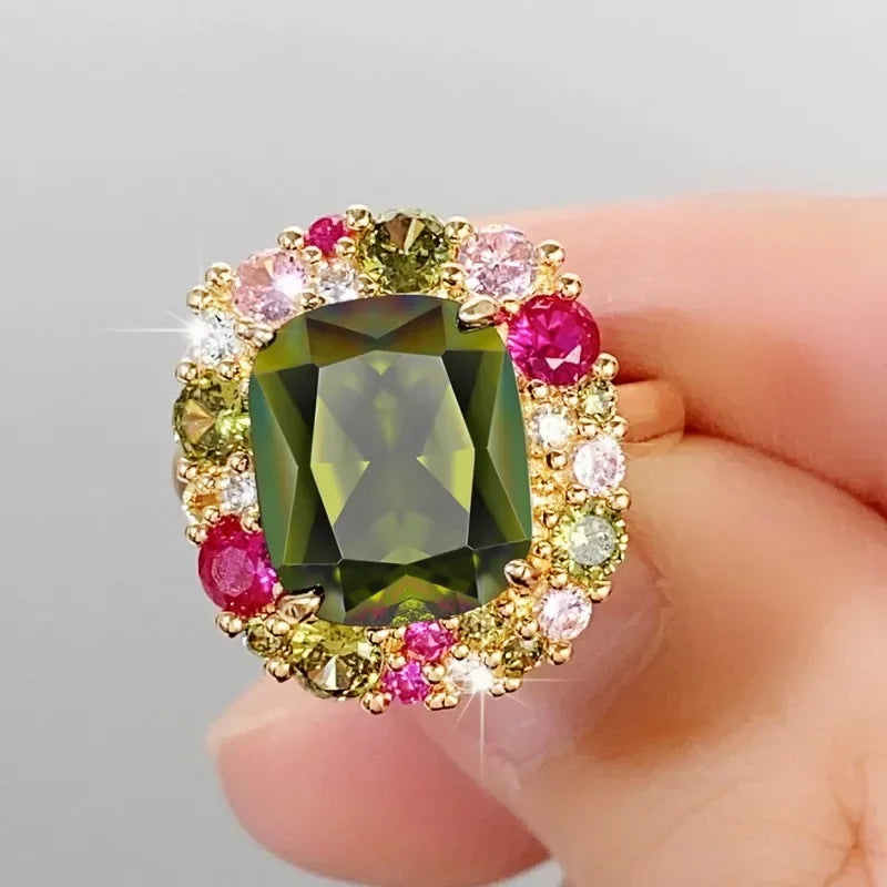 Zenat Colorful Green Cubic Zirconia Rings
