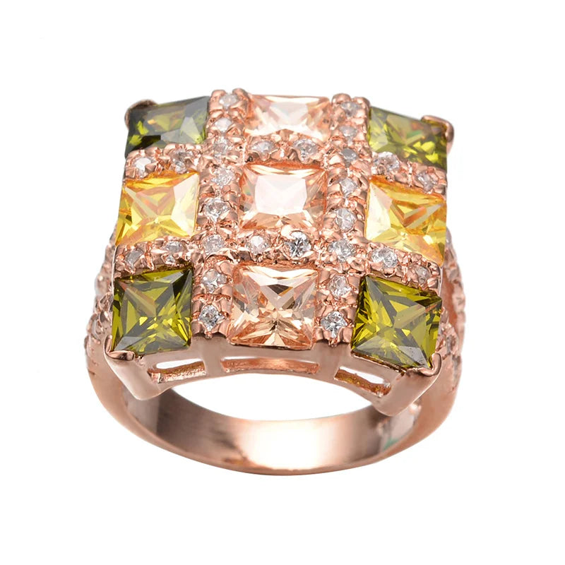 Multicolor Zircon Large Square Rings For Women