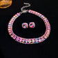 Luxury Green Rhinestone Necklace Stud Earrings For Women Crystal Choker Necklaces Ladies Fashion Weddings Banquet Jewelry Set